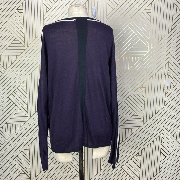 Kokun Back Slit Pop‎ Stripe Crew Neck Bamboo Cashmere Sweater Purple Size Large - Picture 8 of 12